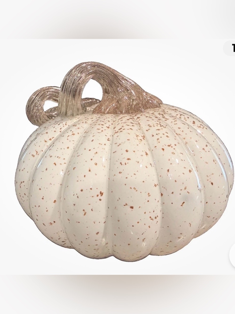 Hand-Blown White Art Glass Pumpkin with Gold Flecks and Twisted Stem decor